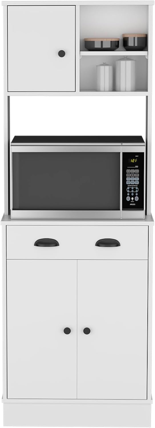 Kitchen Pantry 67" H, Two Cabinets, Three Doors, Two Open Shelves, One D...