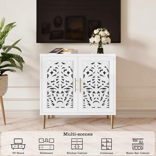 ARTPOWER Vintage Hollow Carving Accent Cabinet with 2 Doors for Living Room