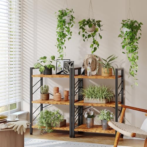 DurayLoly 2 Pieces 3 Tier Bookshelf for Narrow Space, Rustic Brown