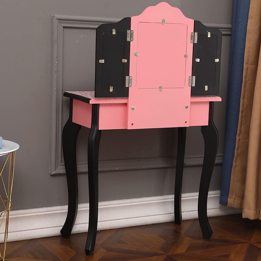 Vasitelan Vanity Table and Chair Set, Vanity Set with Mirror and Stool, Makeu...