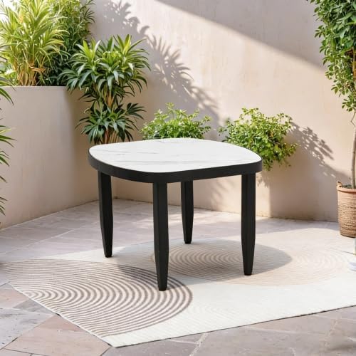 Modern Faux Marble Side Table for Outdoor/Indoor- 23.6" Patio Aluminum E...