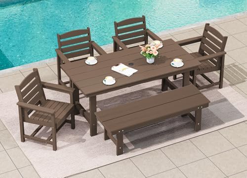 SERWALL Outdoor Dining Set, Patio Dining Set with Bench, Coffee