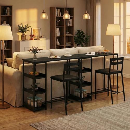 GarveeHome Dining Table Set for 2, Wood Table with Upholstered Chairs