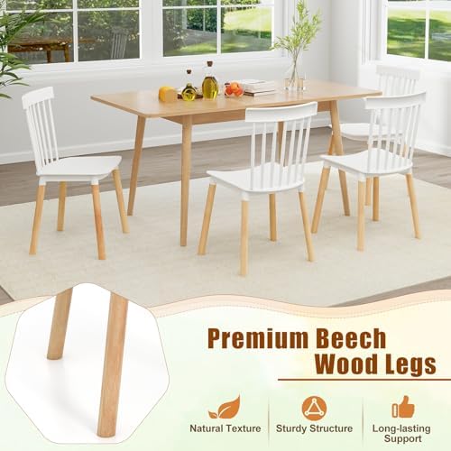 GIANTEX Set of 4 Windsor Dining Chairs White, Modern Kitchen Chairs w/Spindle...