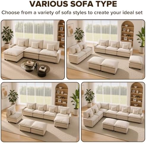 107" Modular Sectional Sofa, L Shaped Cloud Couch with Movable Ottoman |...