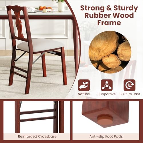 KOTEK Folding Dining Chairs Set of 4, Wooden Kitchen Chairs with Linen Fabric...