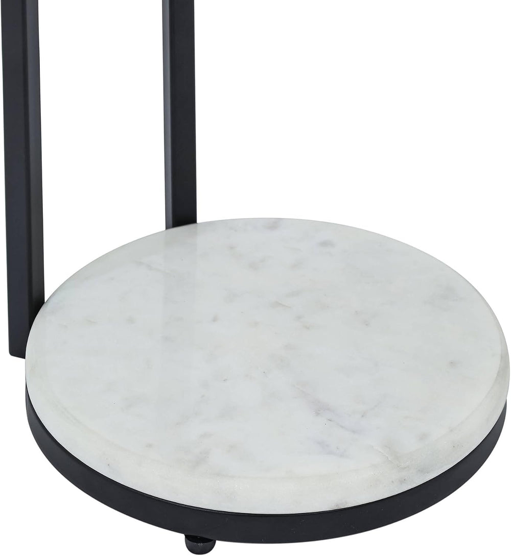 Black Drink Table with Glass Top & White Marble Base | Decorative Modern ...