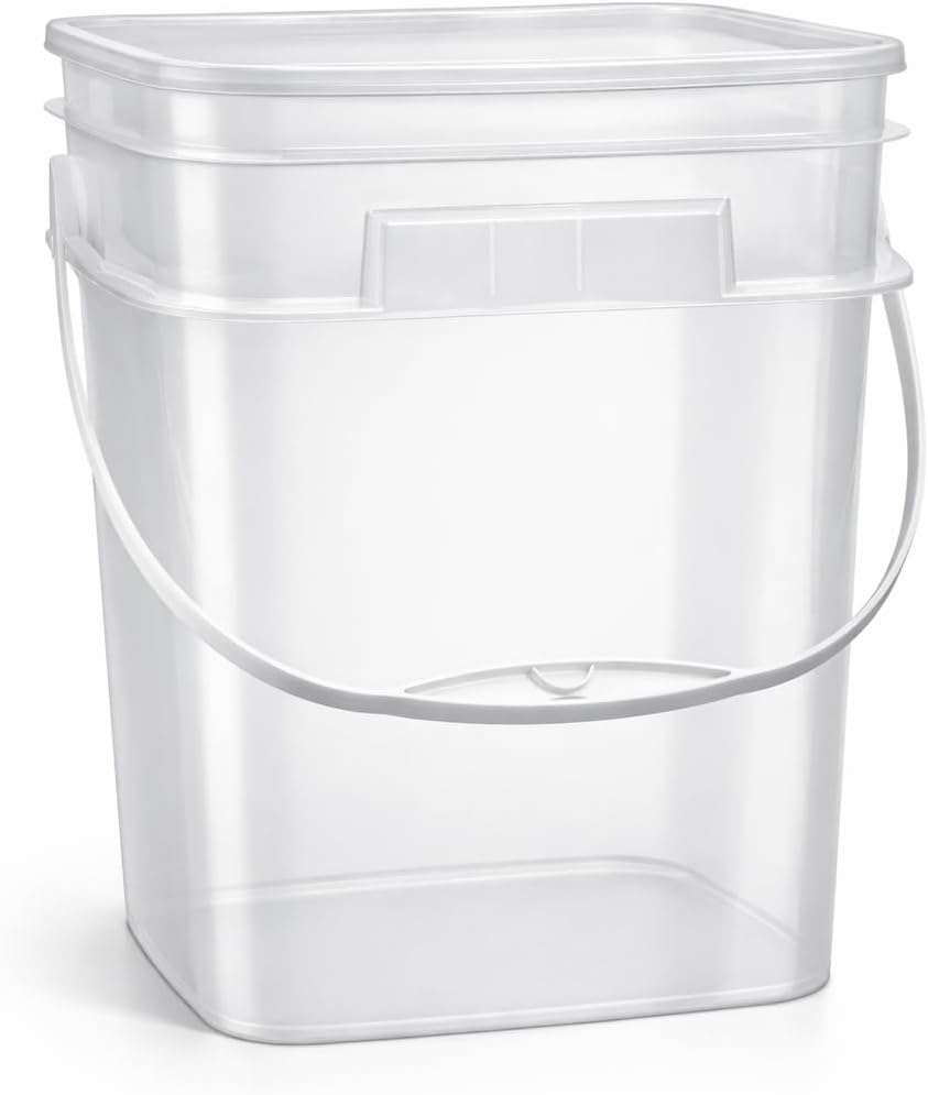 House Naturals 4 Gallon Square Food Grade Bucket Pail with Plastic Handles an...