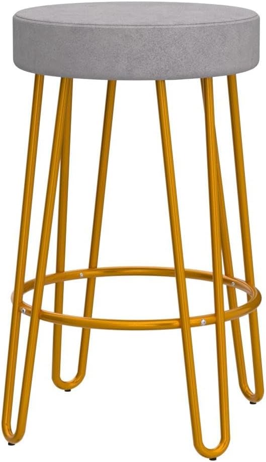 Yaheetech Bar Stools Set of 2, Velvet Round Counter Stools, Backless Counter ...