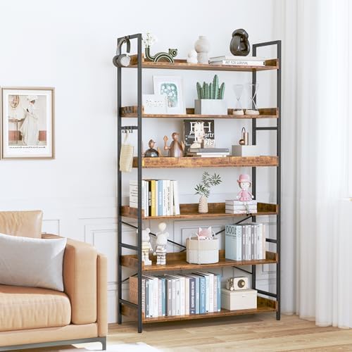 HCHQHS Bookshelf, Adjustable Industrial Bookcase, Vertical Tall Book Shelf, W...
