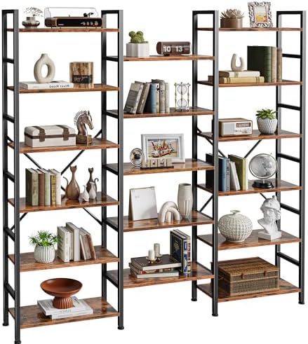 SUPERJARE Triple Bookshelf, Bookcase with 17 Open Display Shelves, Wide Book ...