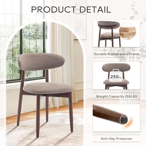 COLAMY Wooden Dining Chairs Set of 4, Upholstered Kitchen Side Chair, Camel