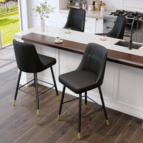 Bar Stools Set of 4,Counter Height Bar Stools with Back,Modern Faux Leather K...
