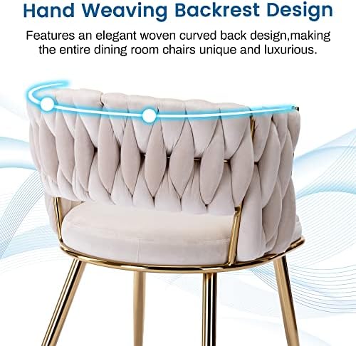 KCC Velvet Dining Chairs Set of 2,Woven Chairs with Metal Legs,Green | Modern...