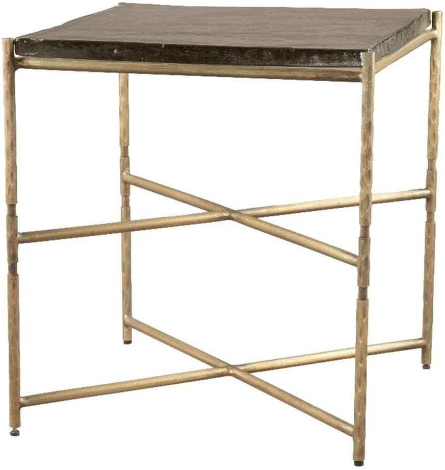 Pemberly Row Modern Metal Side Table, Gold Finish, Square Glass Top, Powder-C...