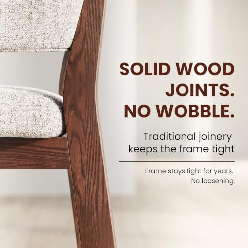 COLAMY Fully Assembled Upholstered Dining Chair, Solid Red Oak Wood Kitchen S...