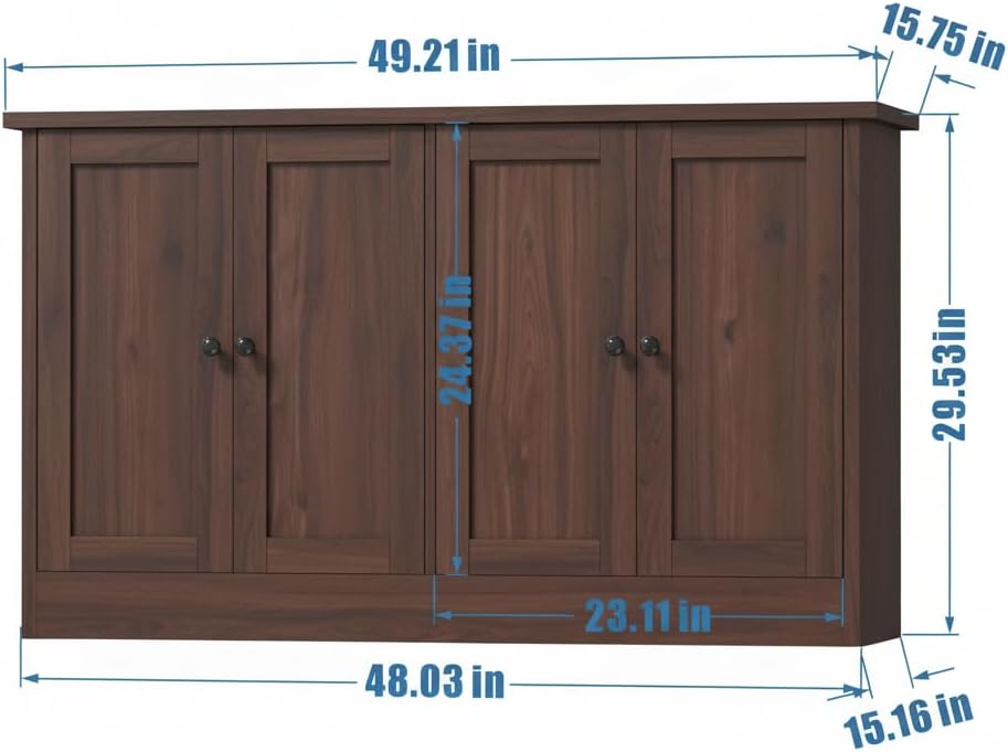 holzart Rustic Brown Buffet Cabinet with Storage, 49" Farmhouse Kitchen ...