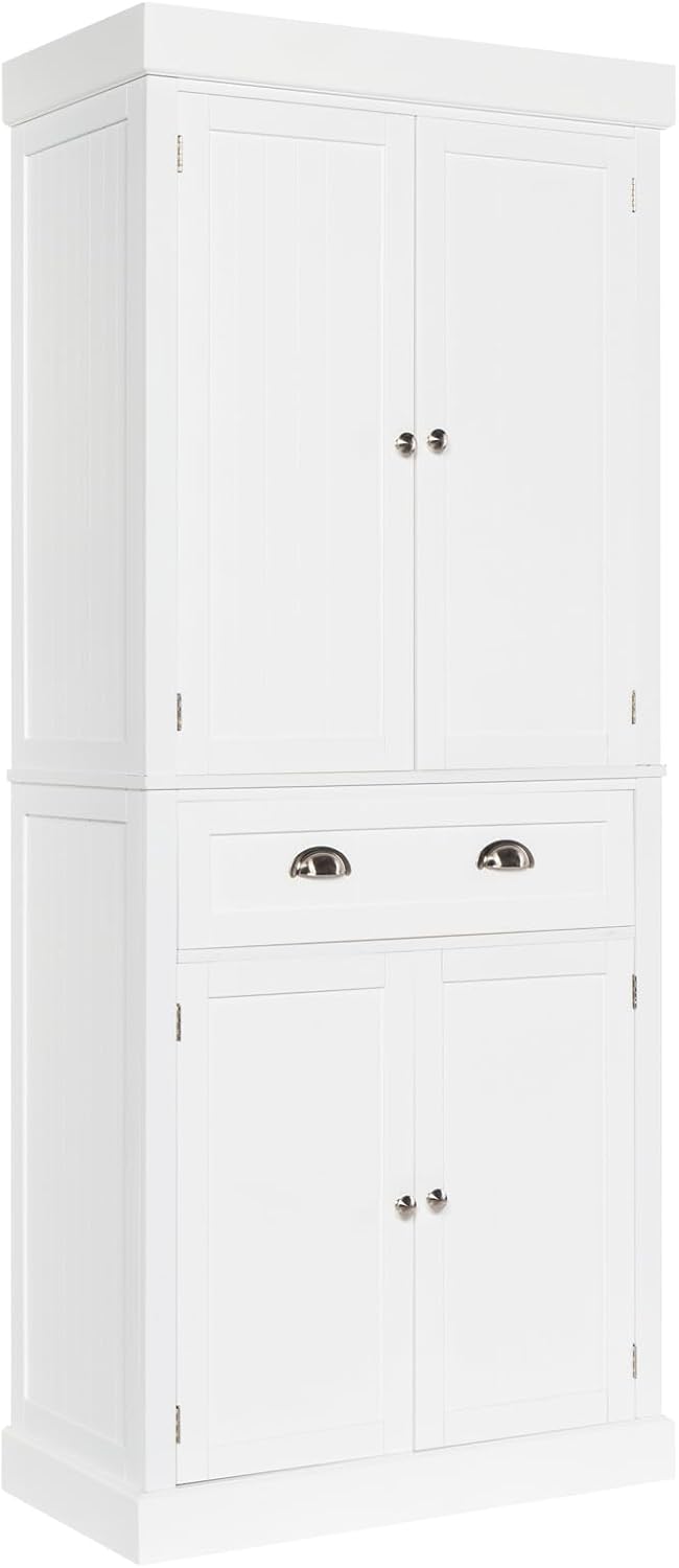 VINGLI 71-Inch White Storage Cabinets with Drawers, Freestanding Pantry Cabin...