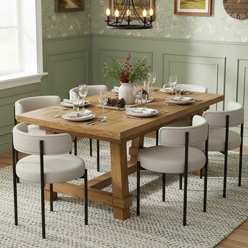 Modern Dining Chairs Set of 6, Faux Leather, Beige Grey