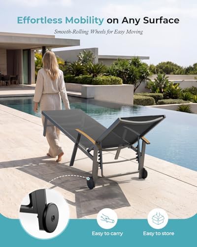 Ciokea Outdoor Lounge Chair with Pillow Set of 2, 5-Position Aluminum Chaise ...