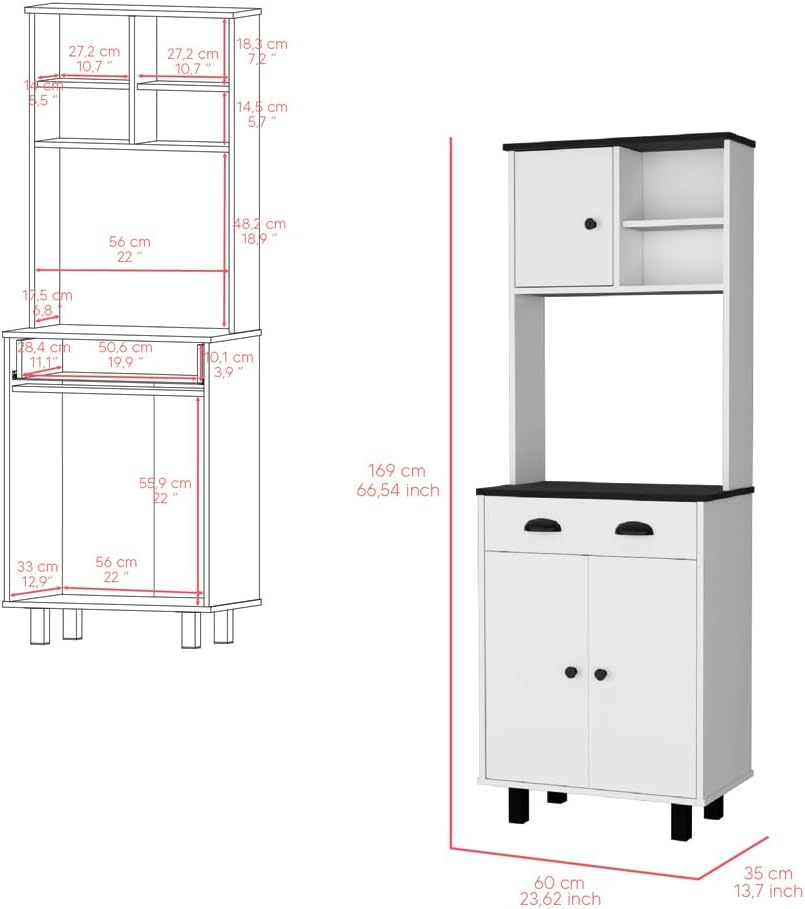 Kitchen Pantry Naomi Kitchen White Black with Engineered Wood