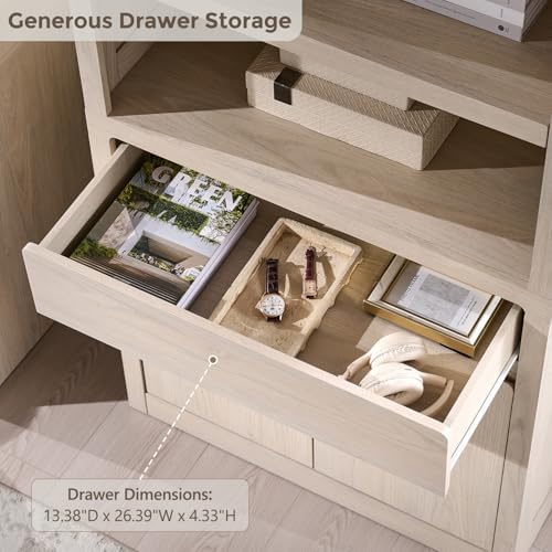 72" Tall Modern Bookshelf with Doors, 5-Tier Large Bookcase w/Drawer, Wo...