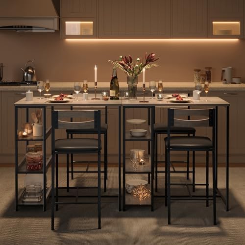 GarveeHome Dining Table Set for 2, Wood Table with Upholstered Chairs