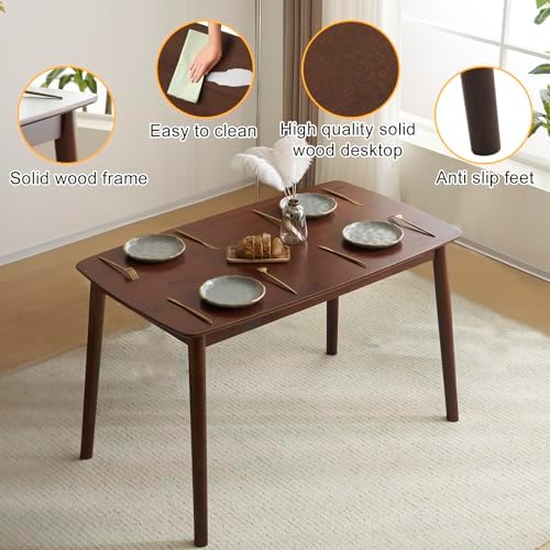 Karl home 5-Piece Farmhouse Dining Table Set for 4, Solid Wood Frame,Walnut