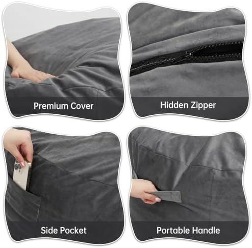 Kromax Bean Bag Chair with Filling Included, Large 4FT Comfy Bean Bag Chairs ...