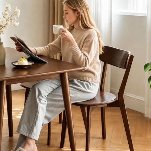 Walnut Dining Chairs Set of 2, Solid Oak Wood