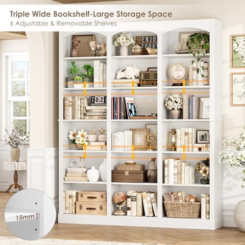 FACBOTALL 71" Triple Wide Bookshelf, 6 Tier Large Arch White Bookshelf
