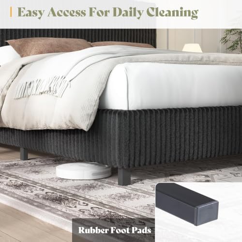 AMERLIFE Queen Bed Frame, Upholstered Metal Platform Bed, Black