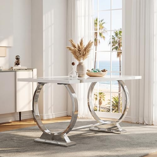 Asday 7 Piece Dining Table Set, Luxury White and Silver Dining Room Table Set...
