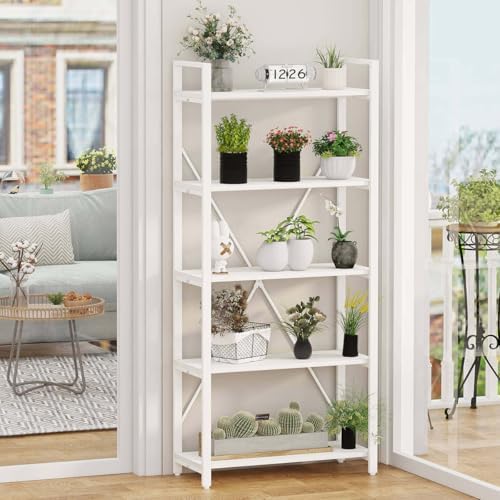 FATORRI 5 Tier Bookshelf, Metal and Wood Bookcase, Etagere Book Shelf for Dis...