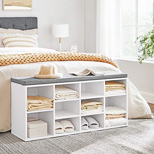 VASAGLE Shoe Bench with Cushion, 10 Compartments, 11.8 x 40.9 x 18.9 Inches |...