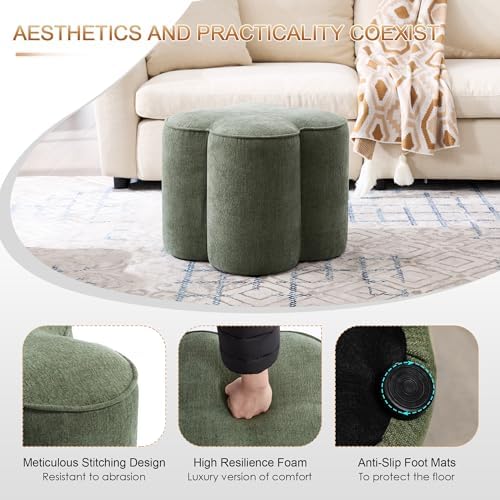 Zesthouse Flower Pouf Ottomans Foot Rest Set of 2, Linen Poofy Ottomans | Lar...