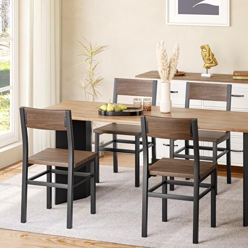 MECHYIN Nut-Brown Dining Chairs Set of 4, Farmhouse Kitchen Room Chairs