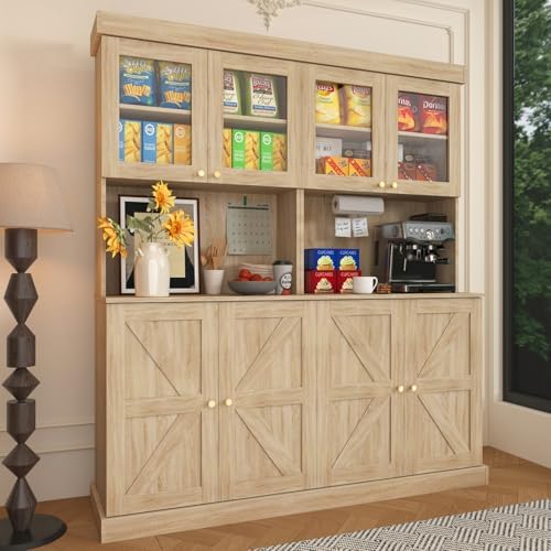 ivaniti 71" Tall Farmhouse Kitchen Pantry, Large Storage Cabinet with Gl...