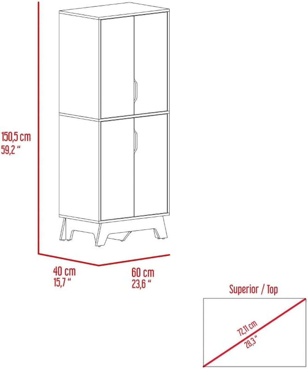 Pamplona Double Kitchen Pantry, Double Door, Four Legs, Four Shelves -Light O...