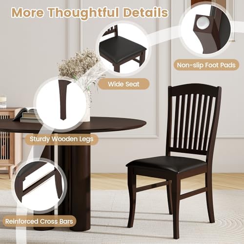 GOFLAME Wooden Dining Chairs Set of 4, Upholstered Kitchen Chairs with PU Lea...
