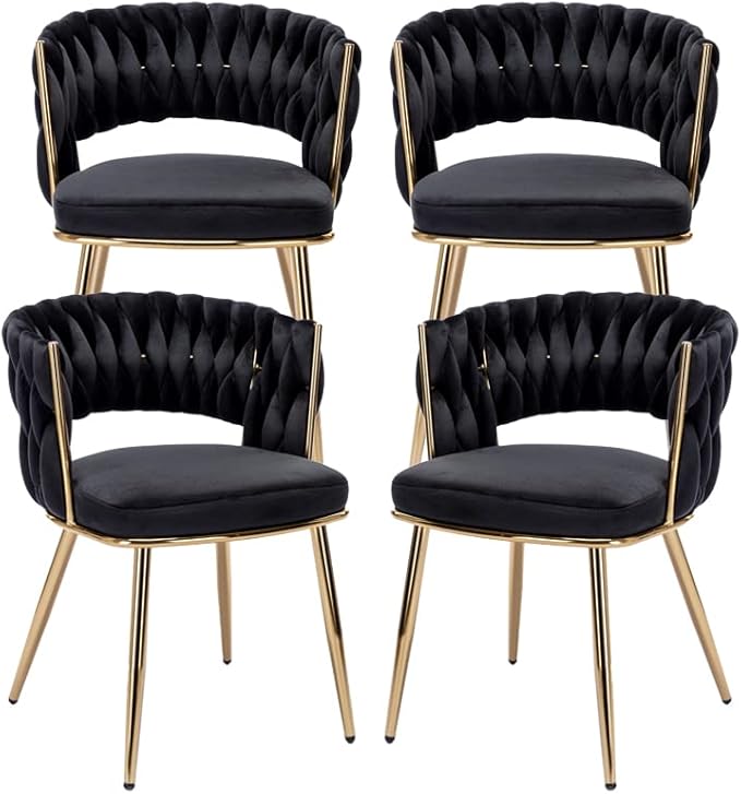 KCC Velvet Dining Chairs Set of 4, Gold Modern Dining Chair with Metal Legs, ...