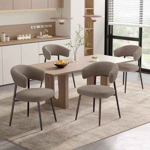 Dining Chairs Set of 6, Mid Century Modern Kitchen Chairs, Boucle Upholstered...