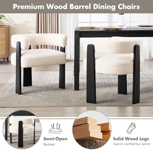 Hyfirm Modern Boho Dining Chairs Set of 2, White Boucle Upholstered Barrel Ar...