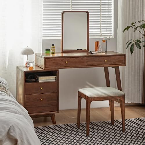 YESWOOD 35''-50'' Extendable Vanity Desk with Dresser, Oak Wo...