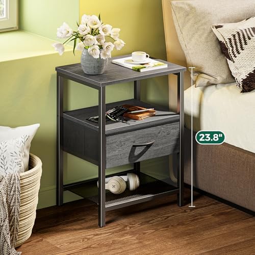 Huuger Nightstand Set of 2, Night Stand with Fabric Drawer, Mesh Shelf, Side ...