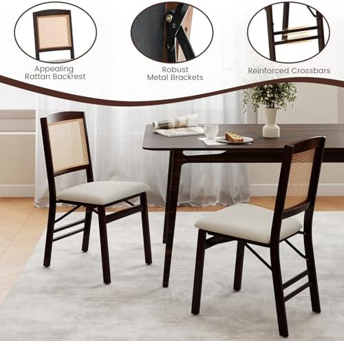 KOTEK Folding Dining Chairs Set of 2, Wooden Kitchen Chairs with Padded Seat ...