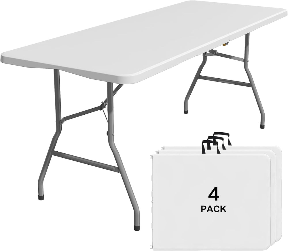 4 Pack Foldable Table 6ft, Plastic Folding Table, Portable Heavy Duty Dining ...