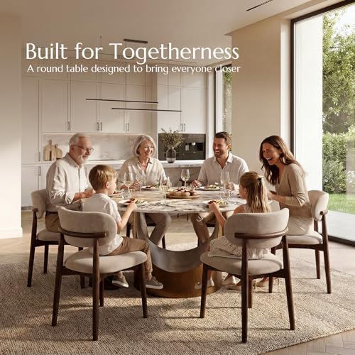 POVISON 59" Round Dining Table for 6, Pandora Sintered Stone Tabletop | ...
