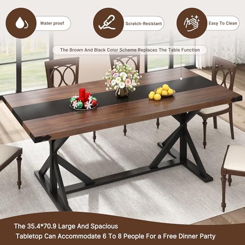 Hlivelood 71 Inch Dining Table for 6 People, Rectangular Kitchen Farmhouse Ta...