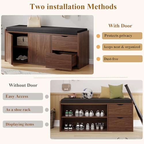 LVB 40” Entryway Bench with Padded Seat Cushion Shoe Bench with 2 Drawers | W...